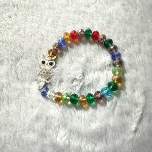 Crystal Bead Rainbow Owl Stretch Bracelet